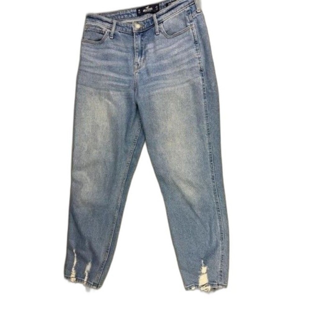Hollister Size 7 Womens Jeans High Rise Mom Ankle Distress Stretch Light Wash
